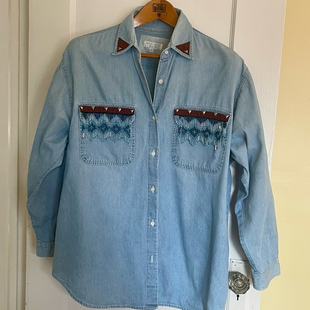 Denim Shirt w/Beaded Fringe